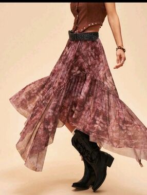 SHEIN Stretchy Comfy Mauve Floral Asymmetrical Tiered Maxi Skirt Size L
